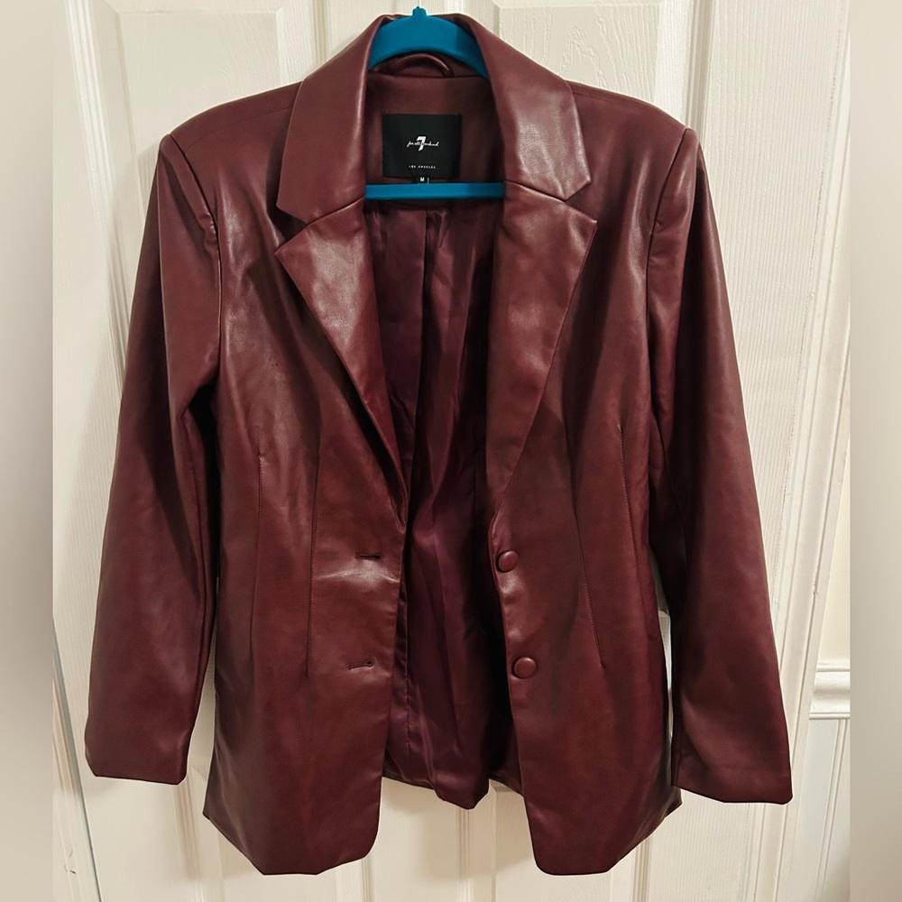 7 for all mankind, burgundy, pleather jacket.